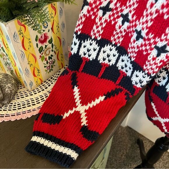 Vintage PBJ Sport 90s 80s Red Blue White Golf Prep Novelty Cardigan Sweater Sz M - Picture 3 of 16